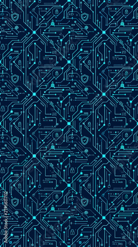 Принти на полотні Abstract cyber circuit pattern with glowing lines and nodes