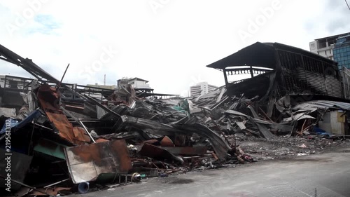 Collapsed building after a fire blaze.