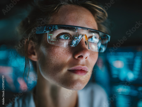wearing AR glasses analyzing digital data 