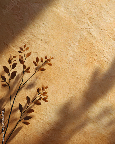 Minimalist Warm-toned Paper Background with Shadow and Plant Silhouette