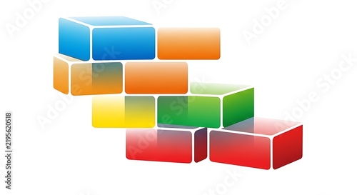 Abstract composition of colorful 3D cubes arranged in a stepped pattern on a white background