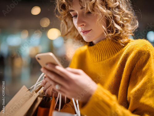 woman using smartphone to compare prices mobile 