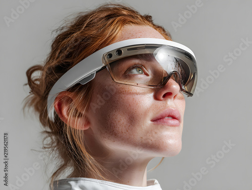 woman with AR glasses looking upward