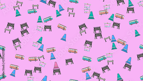 Pattern of traffic cones, barriers, and buses