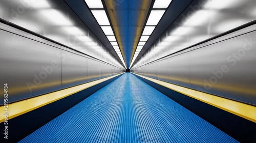 Modern moving walkway interior view with perspective and abstract geometry