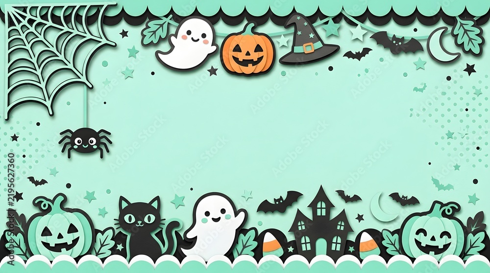 Fototapeta premium Halloween-themed cartoon characters in spooky scene
