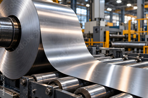 Stainless Steel Coil and Sheet Metal Processing on Industrial Production Line
