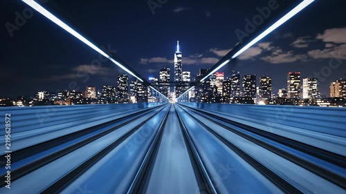 Night cityscape with futuristic speeding light trails and abstract design