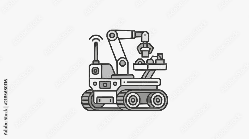 Naklejka premium Industrial robotic arm on tracked construction vehicle for automation tasks