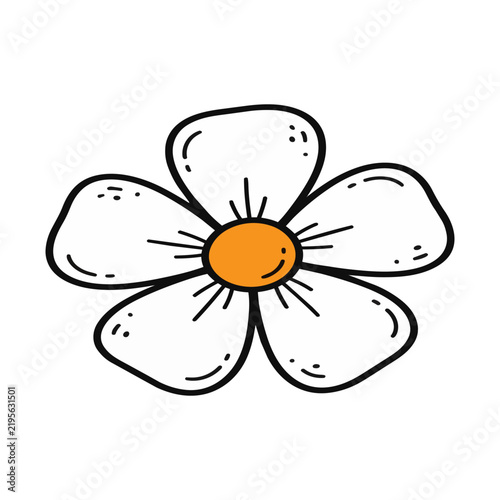 Black and White Daisy Flower Vector Illustration with Camomile Blossom, Green Leaves and Butterfly for Spring Nature Floral Decoration, Botanical Design and Garden Artwork