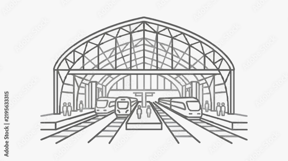 Fototapeta premium Architectural Line Drawing of Tram Station Platform with Roof Structure