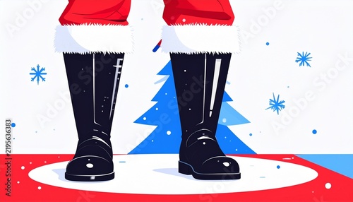 Santa boots in snowy winter landscape.
