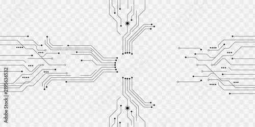 Abstract black circuit lines converging on transparent.