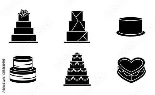 Wedding Cake Icons, Celebration Desserts, Anniversary Treats, Birthday Sweets, Vector Set