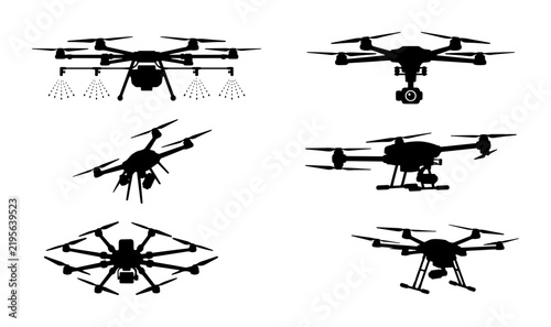 Drone Silhouettes Collection: Aerial Photography, Agriculture Spraying, Quadcopter Technology