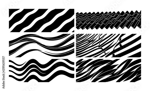 Abstract Black and White Wave Patterns, Dynamic Flowing Lines, Modern Graphic Backgrounds, Vector Art Set