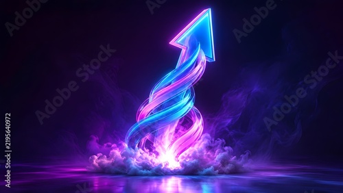 Neon Blue and Pink Spiraling Arrow Launching From Smoke and Sparks