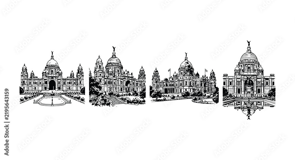 Obraz premium Kuwait city skyline and islamic architecture hand drawn vector illustration