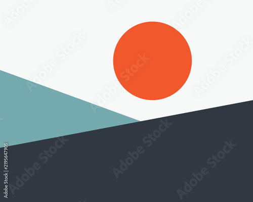 Abstract minimalist landscape vector minimalist sun, mountains, and horizontal wall art background