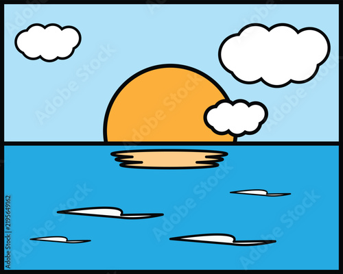Abstract minimalist landscape with sunset, Beach, and wall art background, Sun Cloud