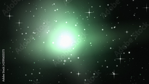 Abstract bright green starry night sky background with shining stars.