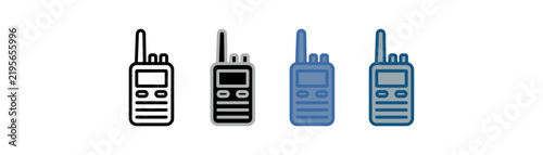 Walkie-talkie icon set featuring a portable radio design in various styles.