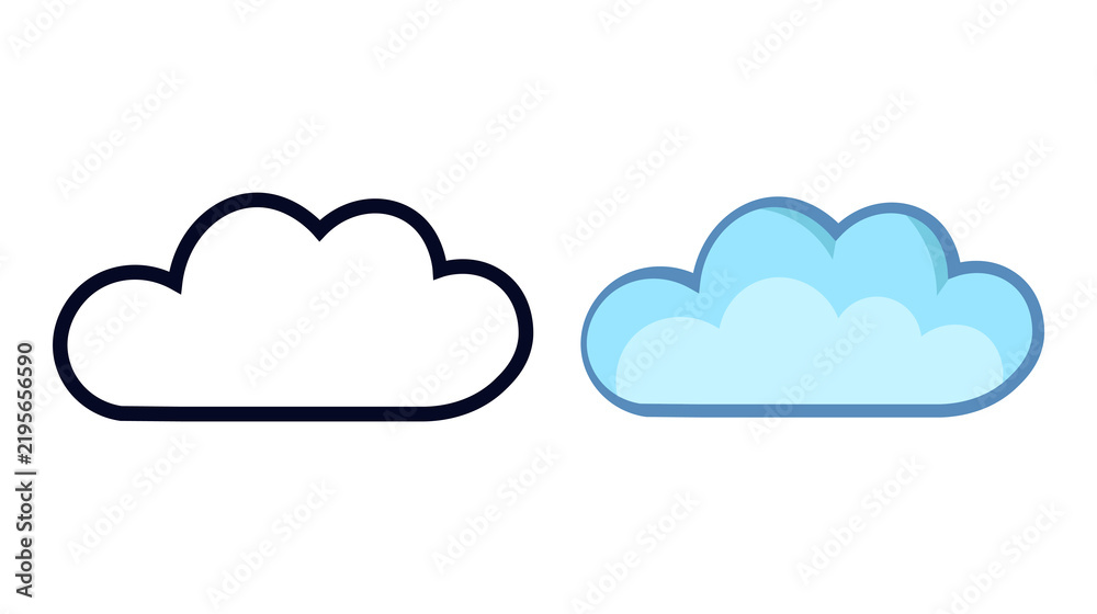 Fototapeta premium Soft blue cloud shape weather symbol vector illustration set in line art and color style