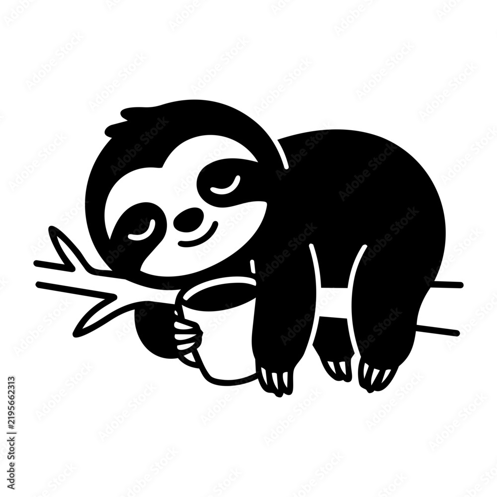 Fototapeta premium Cute Sloth Relaxing on Branch with Cup Featuring Joyful Expression