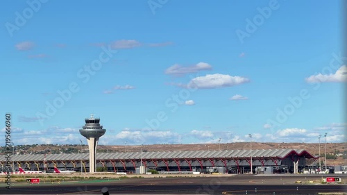 Aircrafts taxing toward its assigned gates after landing, preparing for passenger disembarkation in Madrid Barajas International Airport, Spain