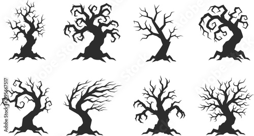 Set of silhouettes of dead spooky trees for halloween design