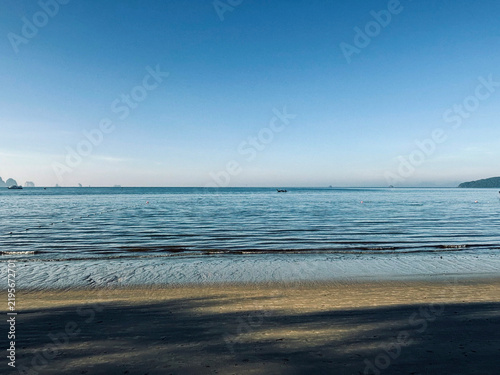 Peaceful Morning Seascape at Ao Nang Beach with Island Views, Krabi, Thailand