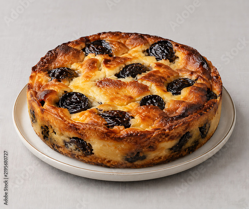Far breton aux pruneaux plat céramique vue de dessus
