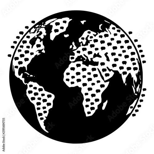 Global communication globe with speech bubbles for networking concepts