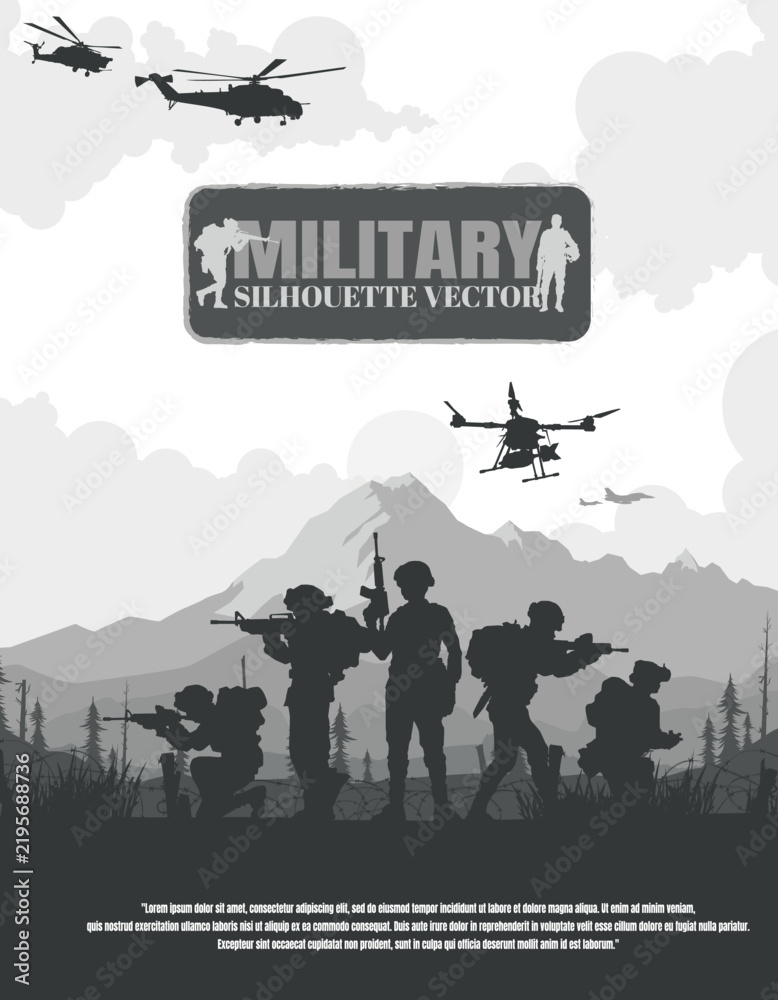 Fototapeta premium Soldiers vector, military vector illustration, Army background, soldiers silhouettes.
