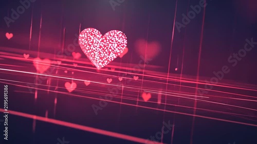 Abstract Love Background with Glowing Pink Heart Shape and Floating Particles