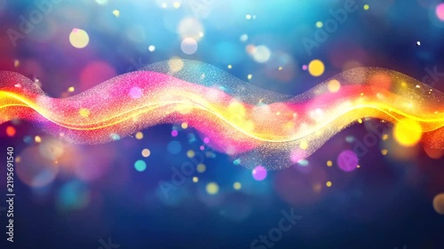 Abstract Glowing Wave Background with Bokeh Particles and Colorful Light Streams