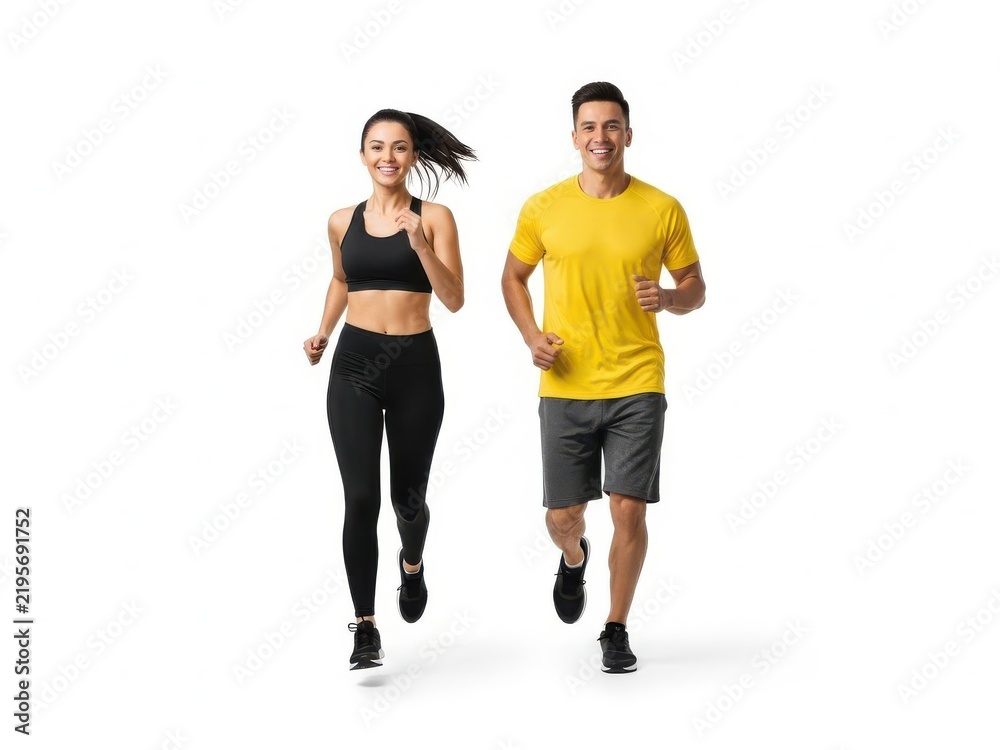 Obraz premium Man and woman jogging together outdoors