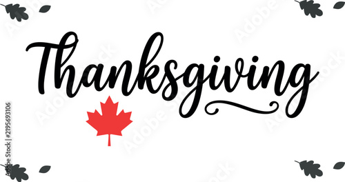 Elegant thanksgiving lettering with a single maple leaf and scattered autumn elements