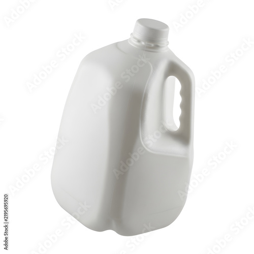 Empty white plastic gallon jug for liquid storage on transparent background