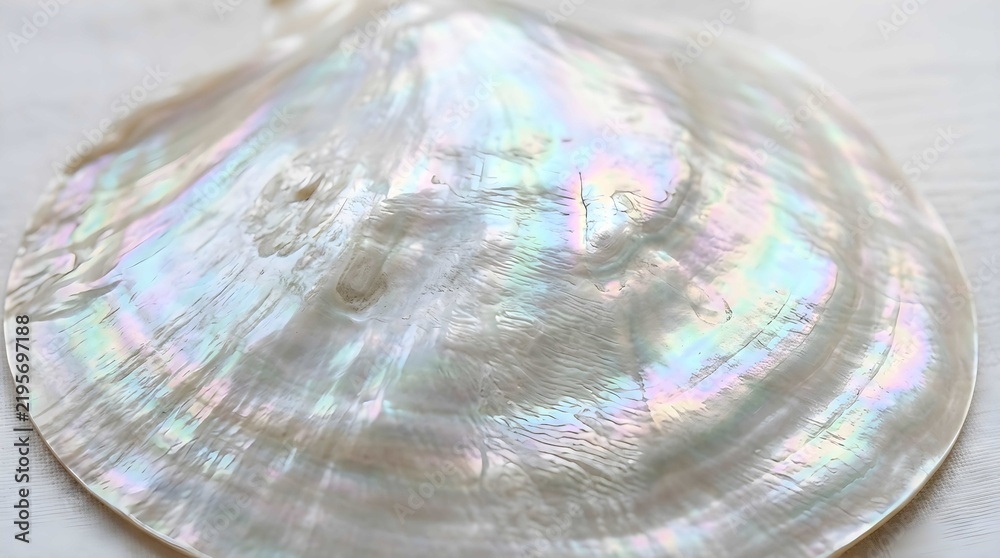 Obraz premium Iridescent Mother of Pearl Seashell Surface Texture with Shimmering Rainbow Nacre Colors
