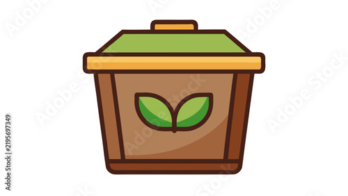 Eco-friendly compost bin vector icon, organic waste recycling container, green leaf garden composting box illustration
