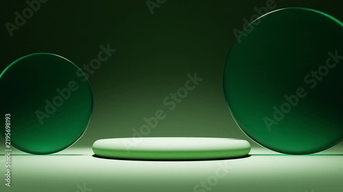 3d rendering animation of minimalist green podium stand for product advertising