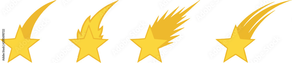 Obraz premium Shooting Star Icons Featuring Yellow Stars, Falling Star Trails, Night Sky Symbols, and Celestial Elements for Digital Graphics and UI Design.