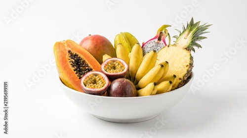 Fresh Tropical Fruit Assortment in White Bowl