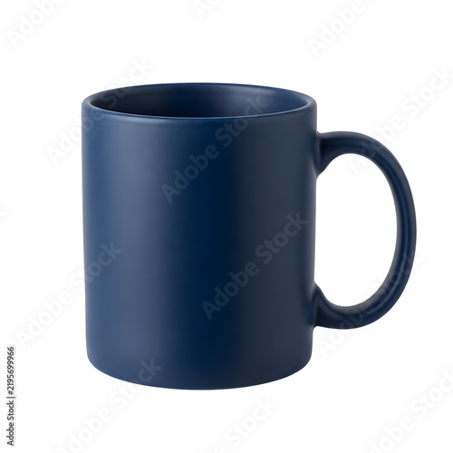 Navy blue ceramic coffee mug isolated on transparent background