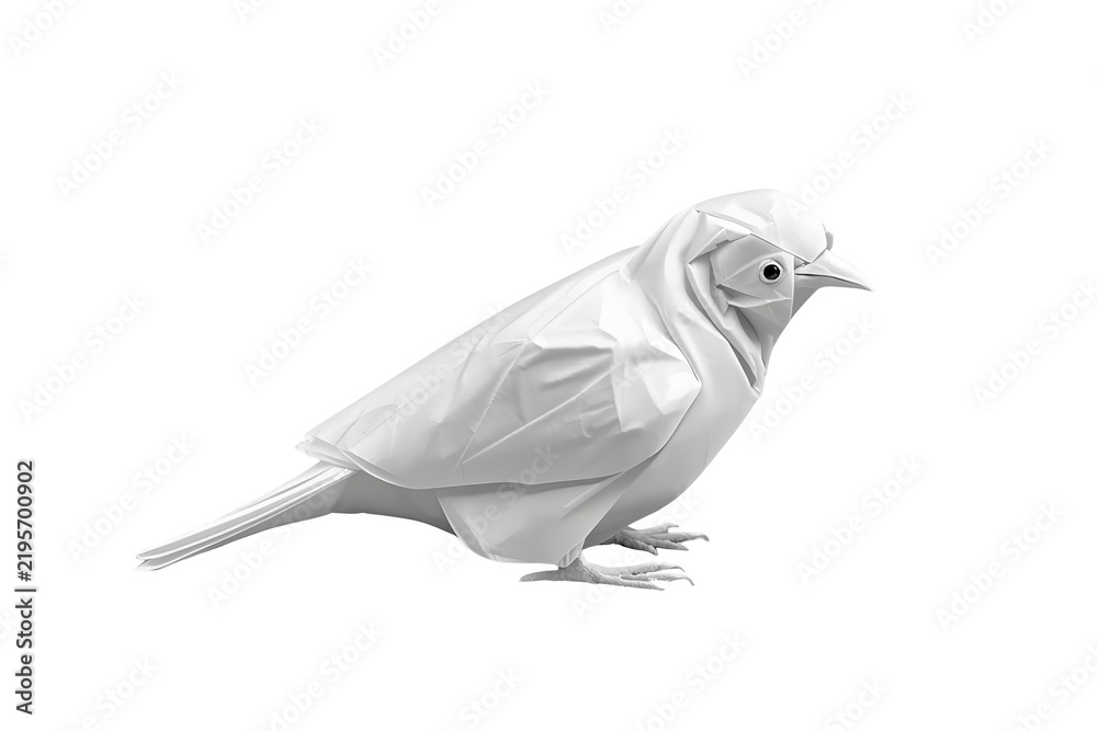 Fototapeta premium Low polygon white songbird standing in side profile