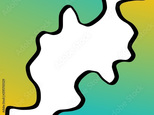 Abstract organic blob frame with black outline on green and yellow gradient background