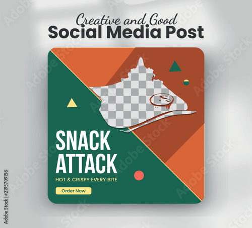 Snack attack crispy samosa fast food restaurant promotion web banner template
