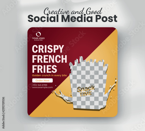 Crispy french fries golden crunch snack fast food promotion web banner template

