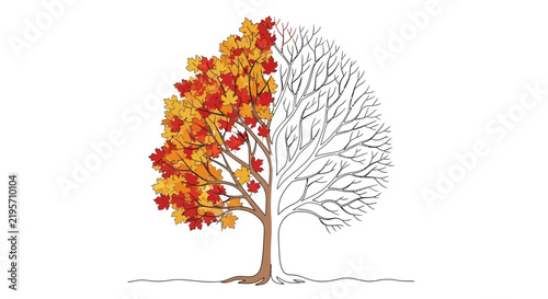 Картината върху платно Split Tree: Autumn Leaves vs